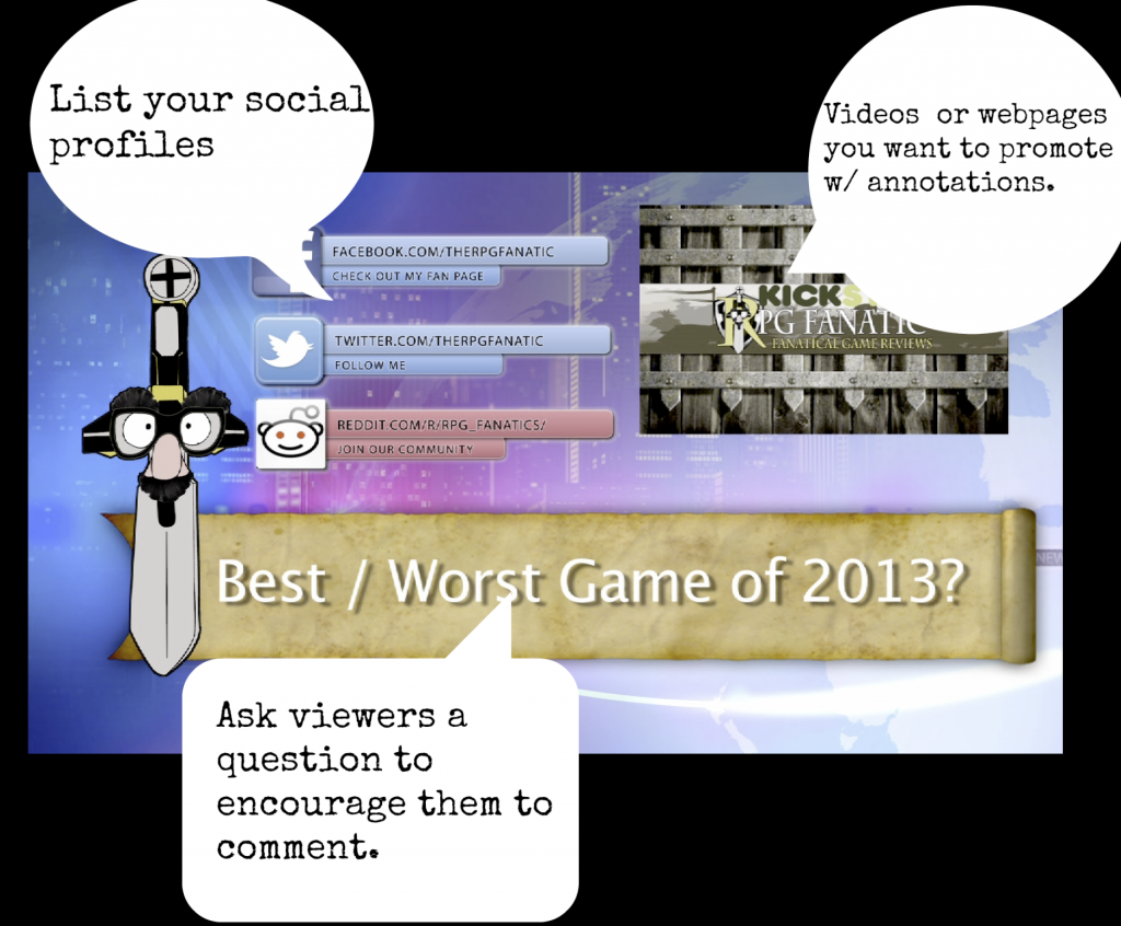 Example of a good end-slate from an episode of The RPG Report.